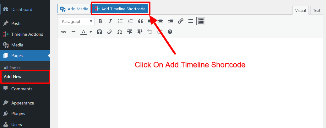 Click On Add Timeline Shortcode