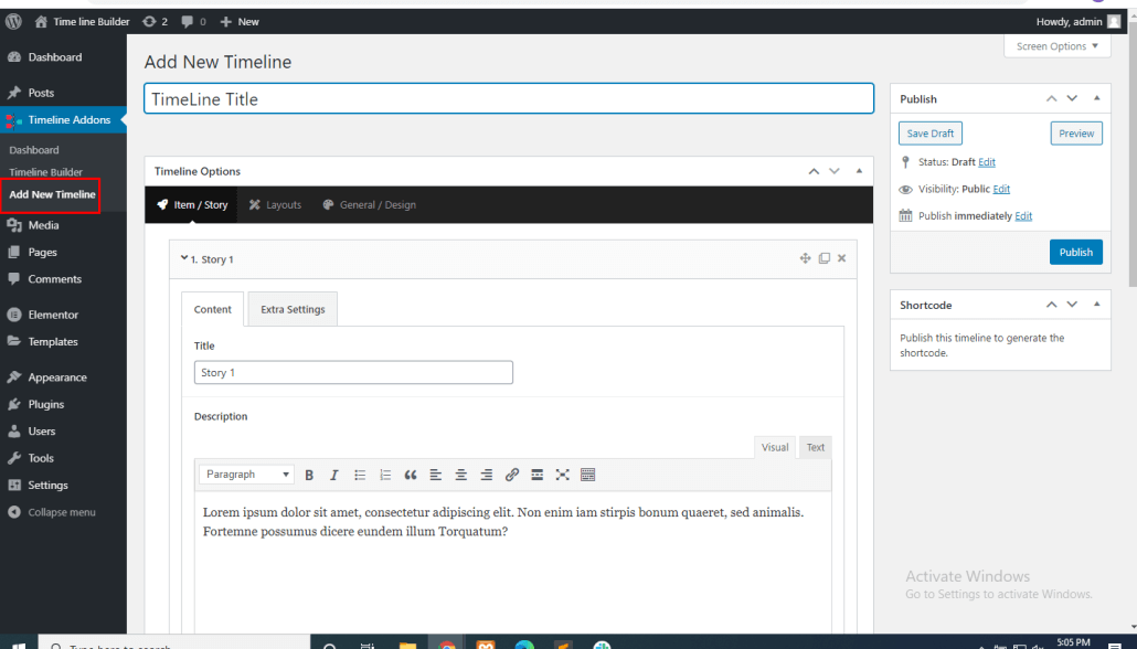 Add new timeline in timeline builder