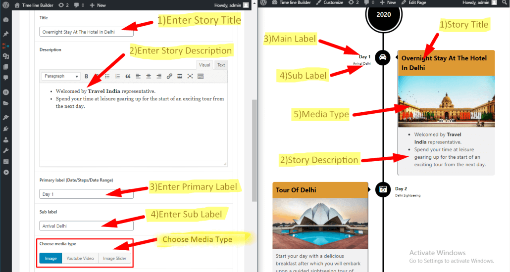 add story content in timeline builder