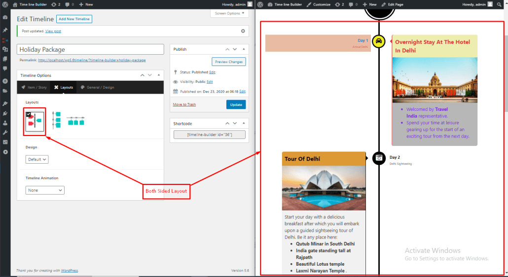 both side layout timeline builder