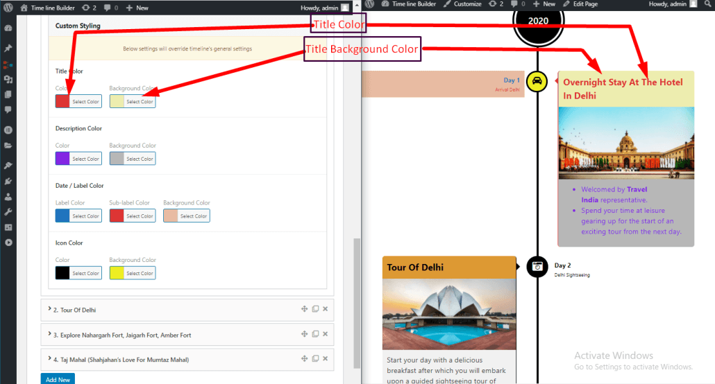 custom styling timeline builder