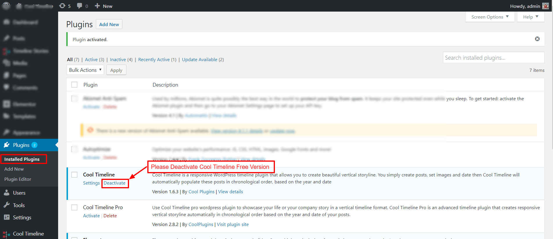 Deactivate Free Version