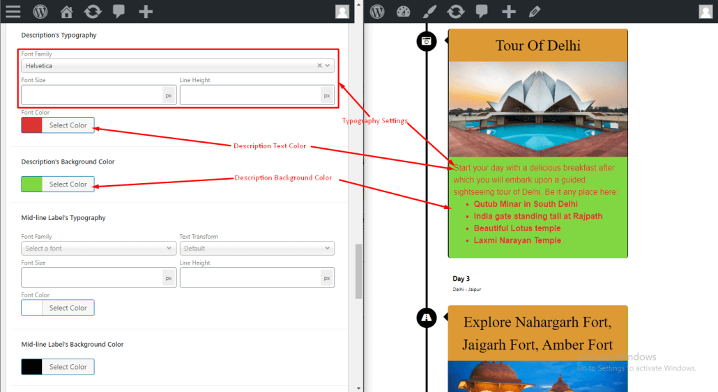 description setting timeline builder