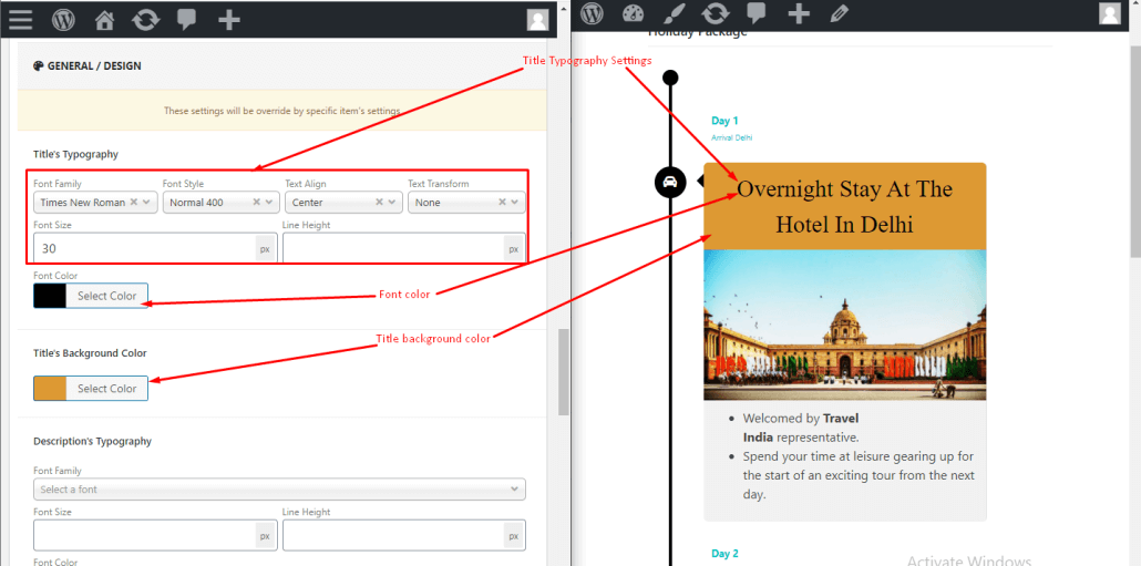 global title setting timeline builder