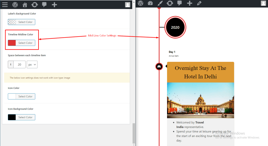 midline color setting timeline builder