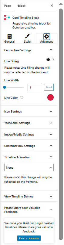 block-based timeline advanced setting