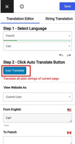 Auto translate button in TranslatePress addon